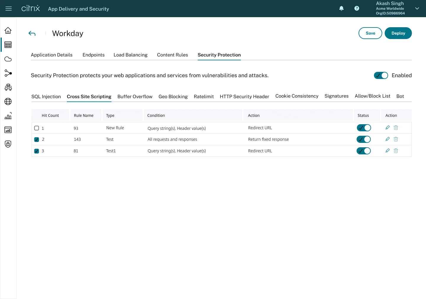 Final application UI with first-level left navigation
