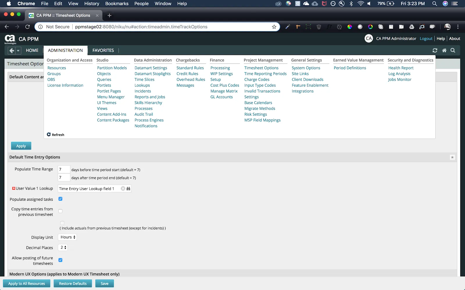 Screenshot of PPM's dated information architecture and UI before the redesign