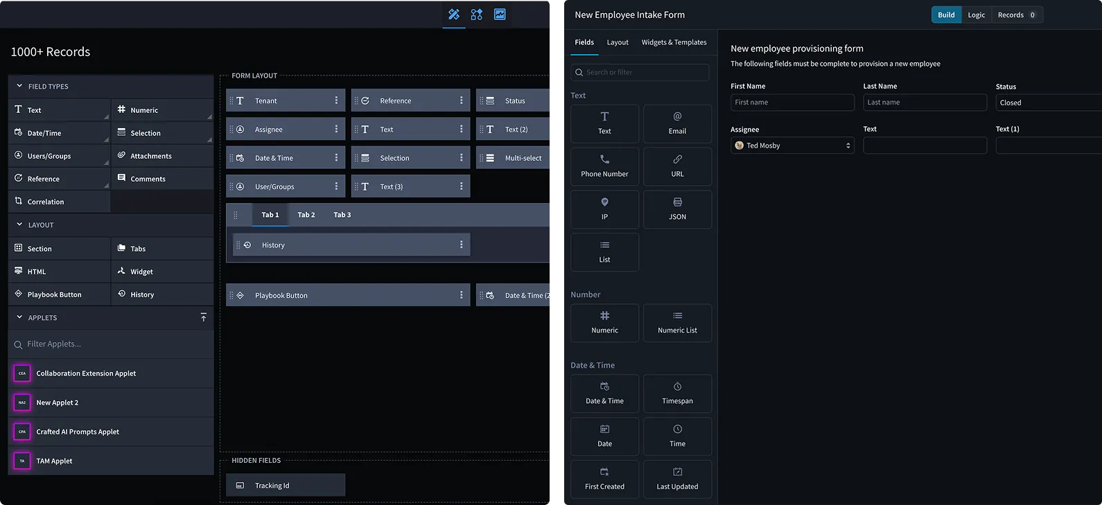 Left: current Application Builder. Right: Application Builder using the new component system.